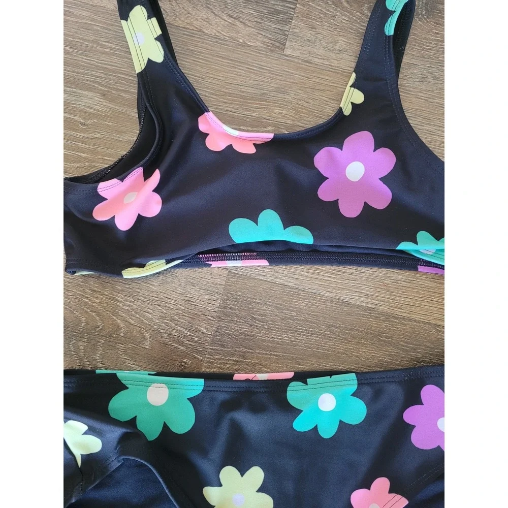 Old Navy Floral Bikini Set XL Black Color Daisy Print Two Piece Swimsuit #5